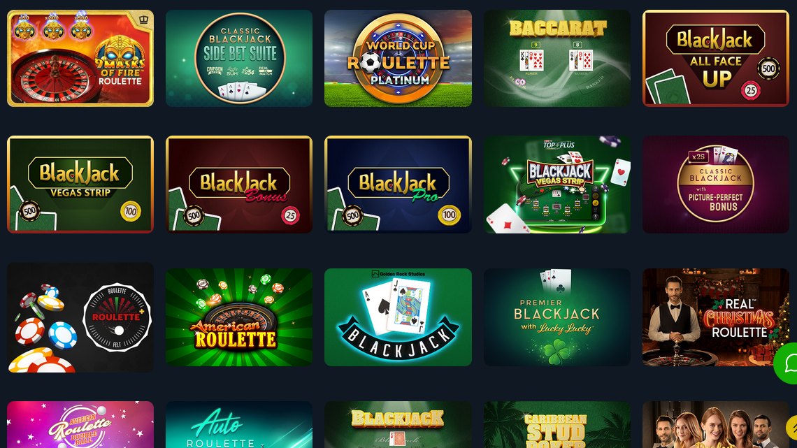 A section of Tiktok Casino's table games page